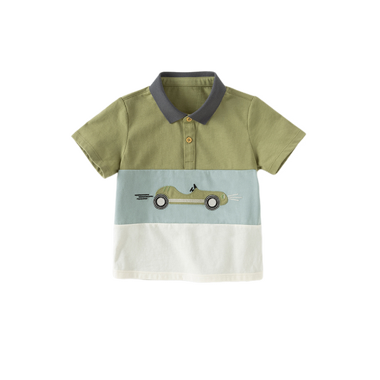 Dave&Bella Toddler Boys Summer Grass Green Cotton Soft College-style Polos
