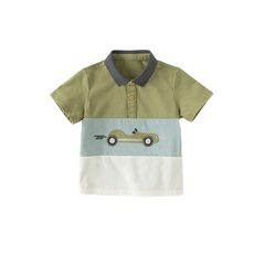 Dave&Bella Toddler Boys Summer Grass Green Cotton Soft College-style Polos