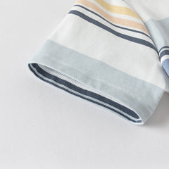 Dave&Bella Boys Summer Cotton Blue Striped Polo T-shirt Short Pant Set
