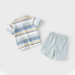 Dave&Bella Boys Summer Cotton Blue Striped Polo T-shirt Short Pant Set