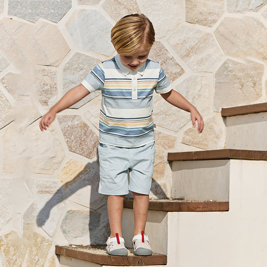 Dave&Bella Boys Summer Cotton Blue Striped Polo T-shirt Short Pant Set