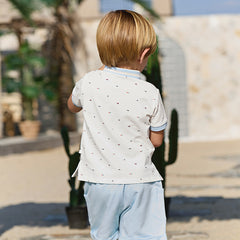 Dave&Bella Boys Summer Cotton Beige College Polo T-shirt Short Pant Set