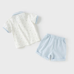 Dave&Bella Boys Summer Cotton Beige College Polo T-shirt Short Pant Set