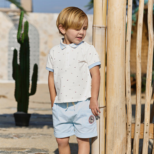 Dave&Bella Boys Summer Cotton Beige College Polo T-shirt Short Pant Set