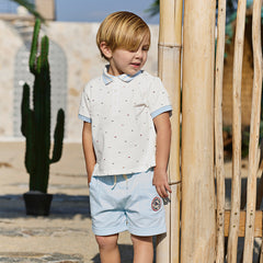 Dave&Bella Boys Summer Cotton Beige College Polo T-shirt Short Pant Set