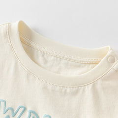 Dave&Bella Boys Summer Cotton Car Print Beige T-shirt Short Pants Set