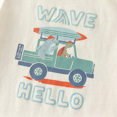 Dave&Bella Boys Summer Cotton Car Print Beige T-shirt Short Pants Set