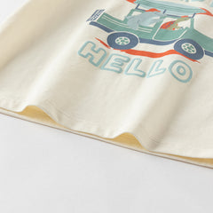Dave&Bella Boys Summer Cotton Car Print Beige T-shirt Short Pants Set