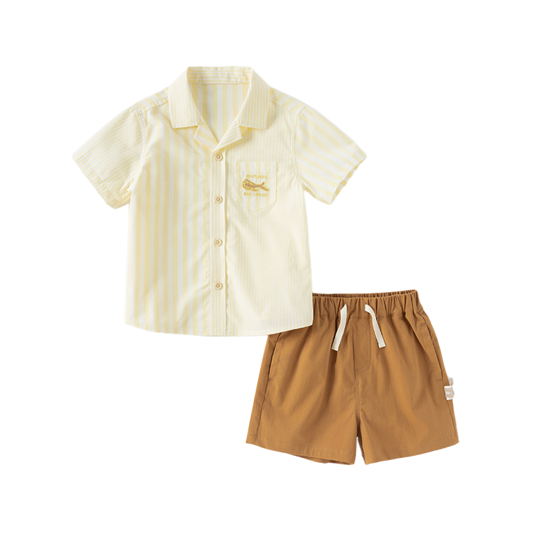 Dave&Bella Boys Summer College Yellow White Striped T-shirt Short Pant Set