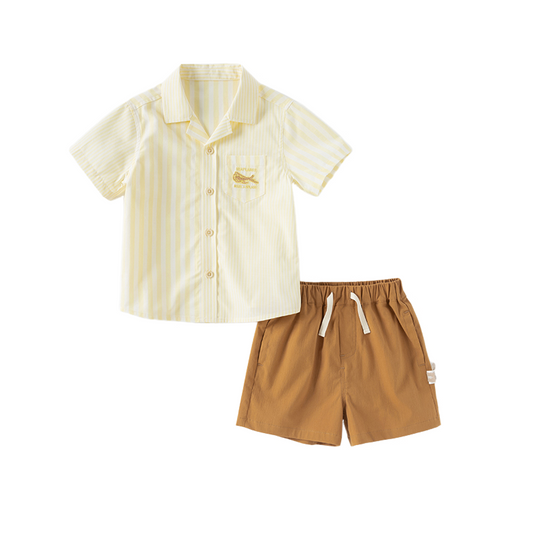 Dave&Bella Boys Summer College Yellow White Striped T-shirt Short Pant Set