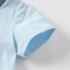 Dave&Bella Toddler Boys Summer Sea Blue Cartoon Print Cotton Casual T-shirt Tops