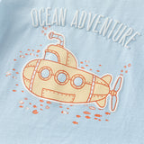Dave&Bella Toddler Boys Summer Sea Blue Cartoon Print Cotton Casual T-shirt Tops