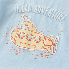 Dave&Bella Toddler Boys Summer Sea Blue Cartoon Print Cotton Casual T-shirt Tops