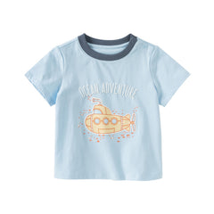 Dave&Bella Toddler Boys Summer Sea Blue Cartoon Print Cotton Casual T-shirt Tops