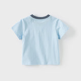 Dave&Bella Toddler Boys Summer Sea Blue Cartoon Print Cotton Casual T-shirt Tops
