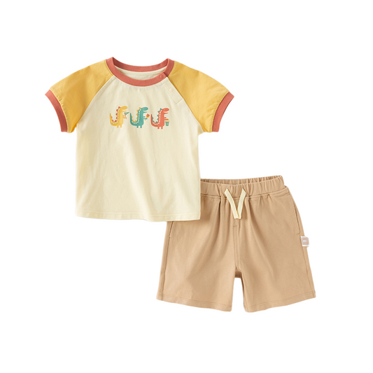 Dave&Bella Boys Summer Cotton Yellow T-shirt Short Pant Set