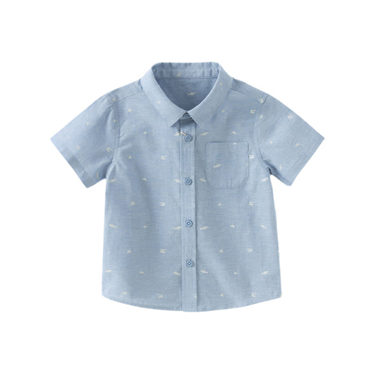 Dave&Bella Boys Sunmmer Grey Blue Linen Thin Shirt
