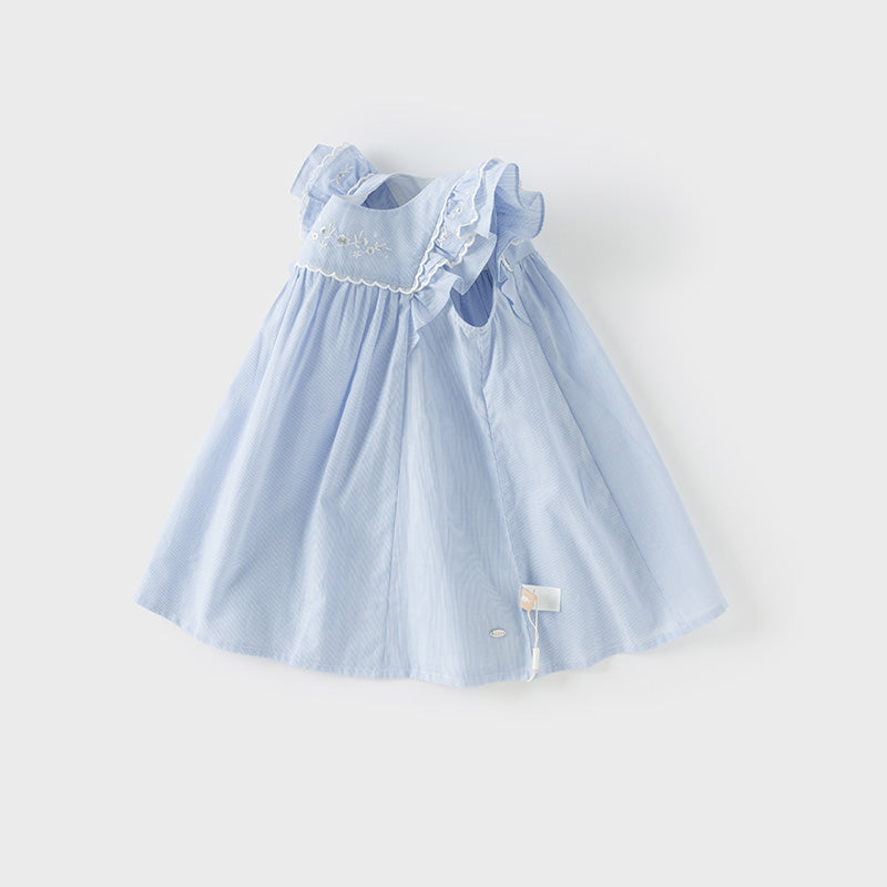 Dave&Bella Girls Summer Cotton Light Blue Flutter Sleeve Graceful Party Dress