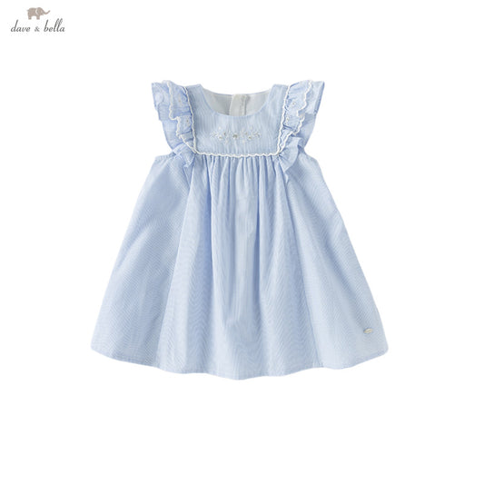 Dave&Bella Girls Summer Cotton Light Blue Flutter Sleeve Graceful Party Dress
