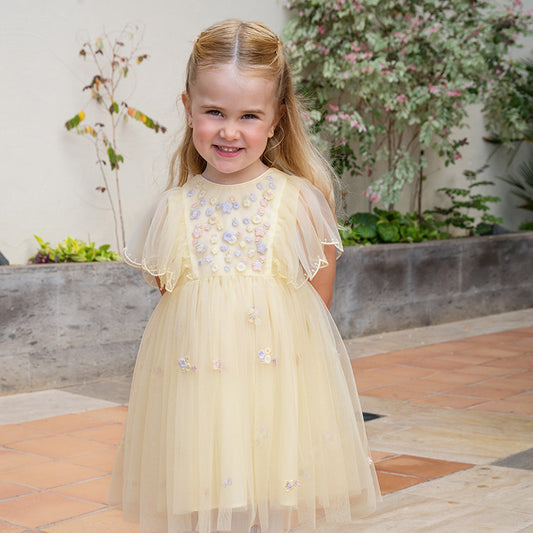 Dave&Bella Girls Toddler Summer Yellow Mesh Princess Dress