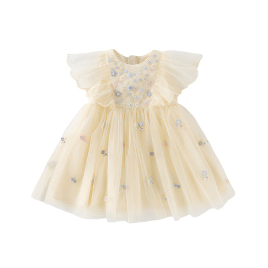 Dave&Bella Girls Toddler Summer Yellow Mesh Princess Dress