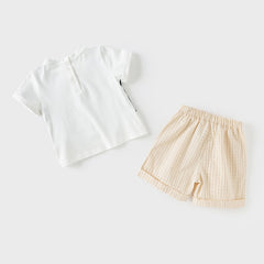 Dave&Bella Boys Summer Pure Cotton Fake Two-piece T-shirt Short Pant Set