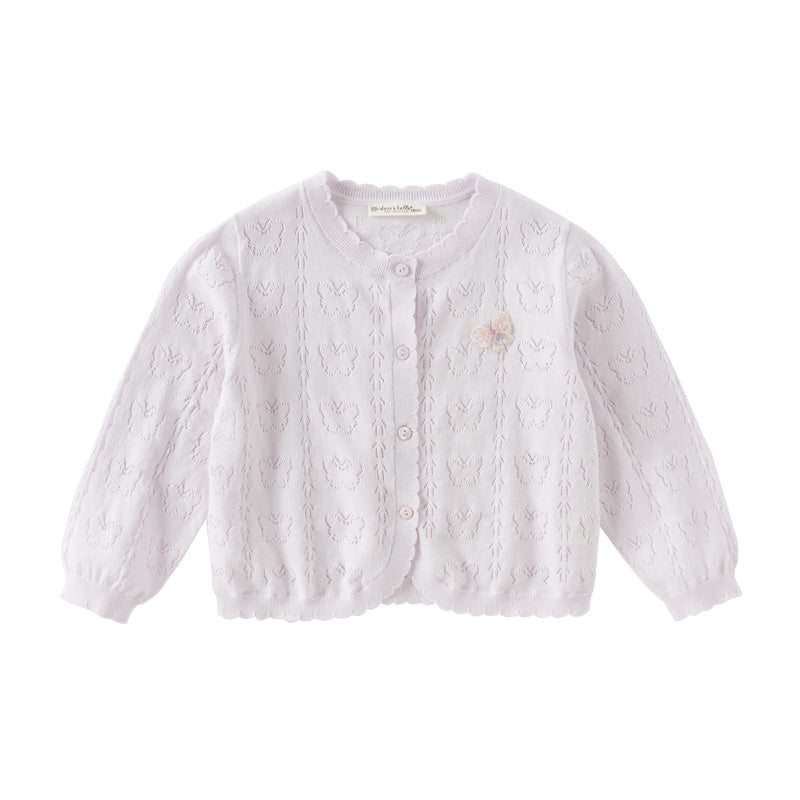 Dave&Bella Kids Girls Summer Sweet Light Purple/White Soft Cotton Lightweight Cardigans