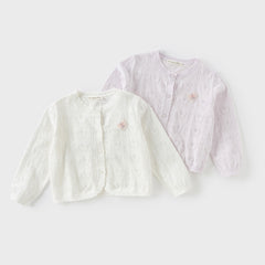 Dave&Bella Kids Girls Summer Sweet Light Purple/White Soft Cotton Lightweight Cardigans