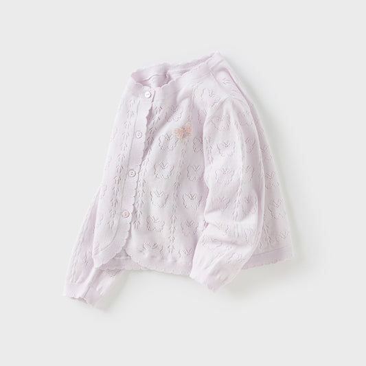 Dave&Bella Kids Girls Summer Sweet Light Purple/White Soft Cotton Lightweight Cardigans