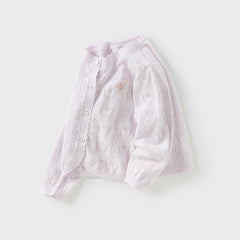 Dave&Bella Kids Girls Summer Sweet Light Purple/White Soft Cotton Lightweight Cardigans