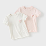 Dave&Bella Toddler Girls Summer Versatile Pink/Beige Comfortable T-shirt Tops