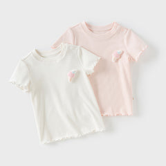 Dave&Bella Toddler Girls Summer Versatile Pink/Beige Comfortable T-shirt Tops