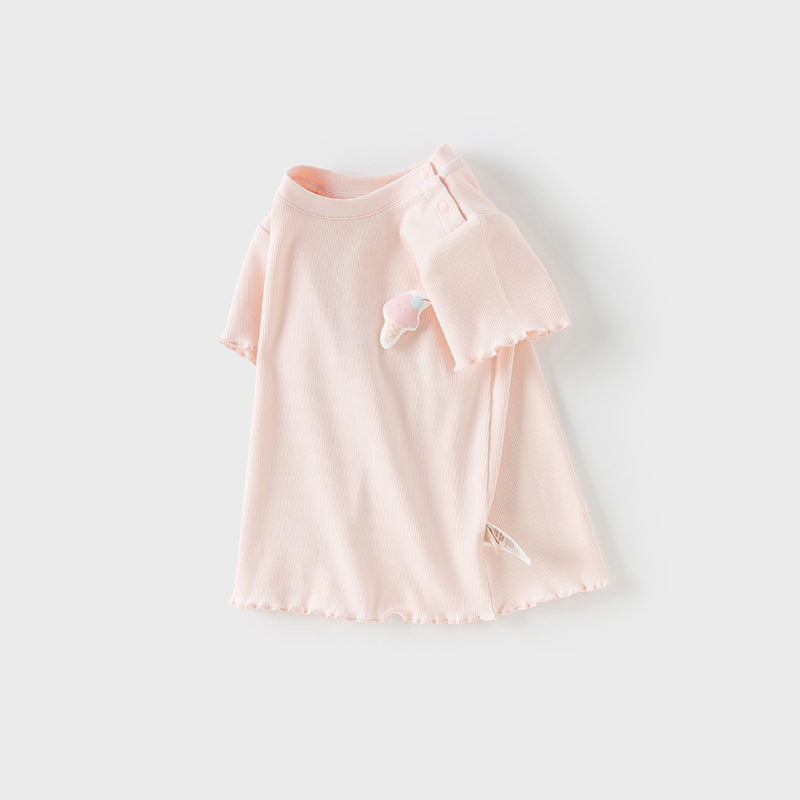Dave&Bella Toddler Girls Summer Versatile Pink/Beige Comfortable T-shirt Tops