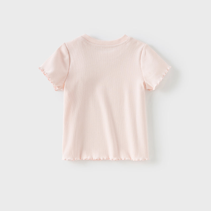 Dave&Bella Toddler Girls Summer Versatile Pink/Beige Comfortable T-shirt Tops