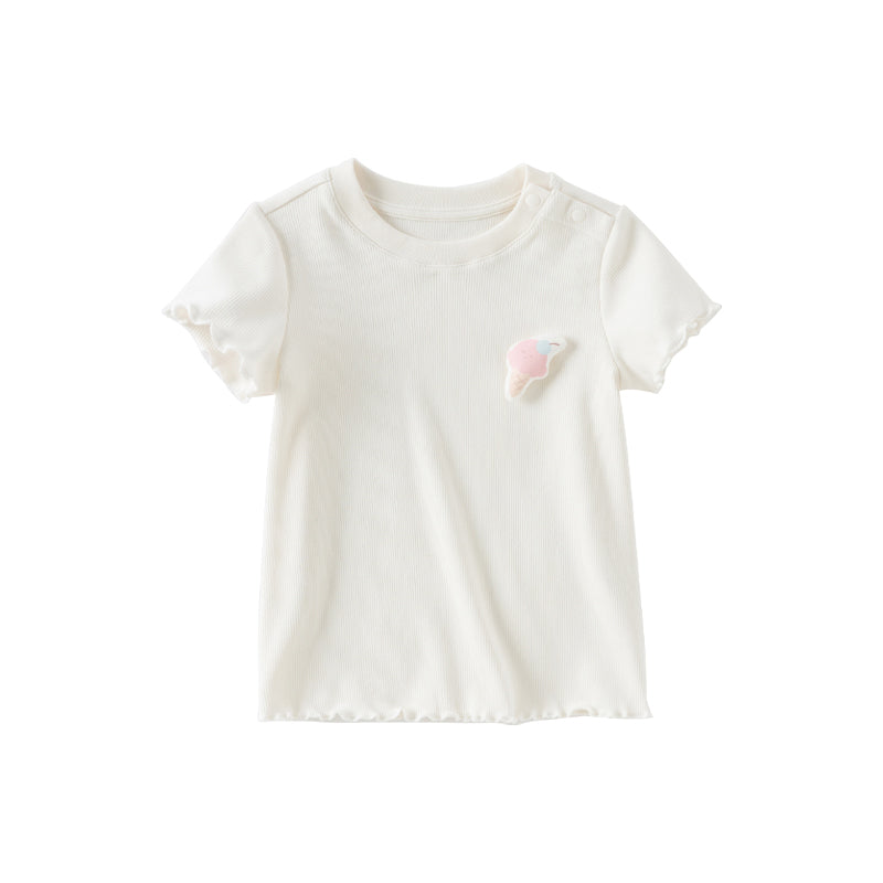Dave&Bella Toddler Girls Summer Versatile Pink/Beige Comfortable T-shirt Tops
