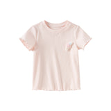 Dave&Bella Toddler Girls Summer Versatile Pink/Beige Comfortable T-shirt Tops