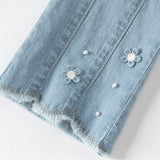 Dave&Bella Toddler Girls Summer Casual Denim Blue Breathable Cotton Lightweight Jeans