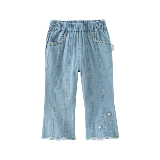 Dave&Bella Toodler Girls Summer Casual Denim Blue Breathable Cotton Lightweight Jeans