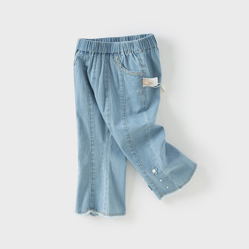 Dave&Bella Toddler Girls Summer Casual Denim Blue Breathable Cotton Lightweight Jeans