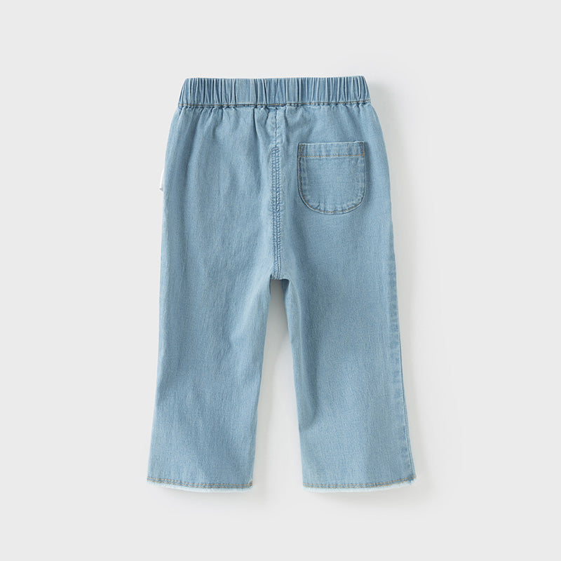 Dave&Bella Toddler Girls Summer Casual Denim Blue Breathable Cotton Lightweight Jeans