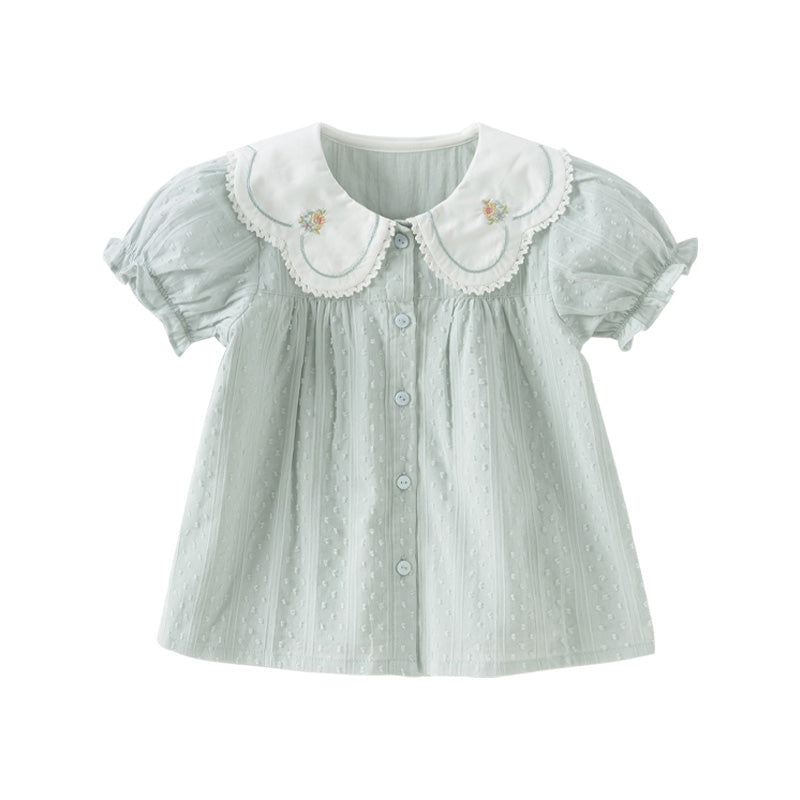 Dave&Bella Girls Summer Pure Cotton Grey Green Cute T-shirt Top