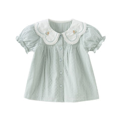 Dave&Bella Girls Summer Pure Cotton Grey Green Cute T-shirt Top
