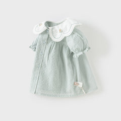 Dave&Bella Girls Summer Pure Cotton Grey Green Cute T-shirt Top