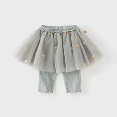 Dave&Bella Toddler Girls Summer Floral Embroidered Mesh Skirt-style Pants