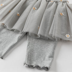 Dave&Bella Toddler Girls Summer Floral Embroidered Mesh Skirt-style Pants