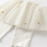 Dave&Bella Toddler Girls Summer Floral Embroidered Mesh Skirt-style Pants