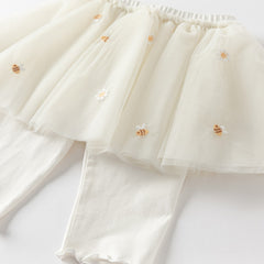 Dave&Bella Toddler Girls Summer Floral Embroidered Mesh Skirt-style Pants