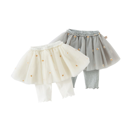Dave&Bella Girls Summer Floral Embroidered Mesh Bottoms Skirt Pant