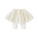 Dave&Bella Toddler Girls Summer Floral Embroidered Mesh Skirt-style Pants