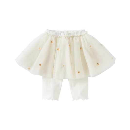 Dave&Bella Girls Summer Floral Embroidered Mesh Bottoms Skirt Pant